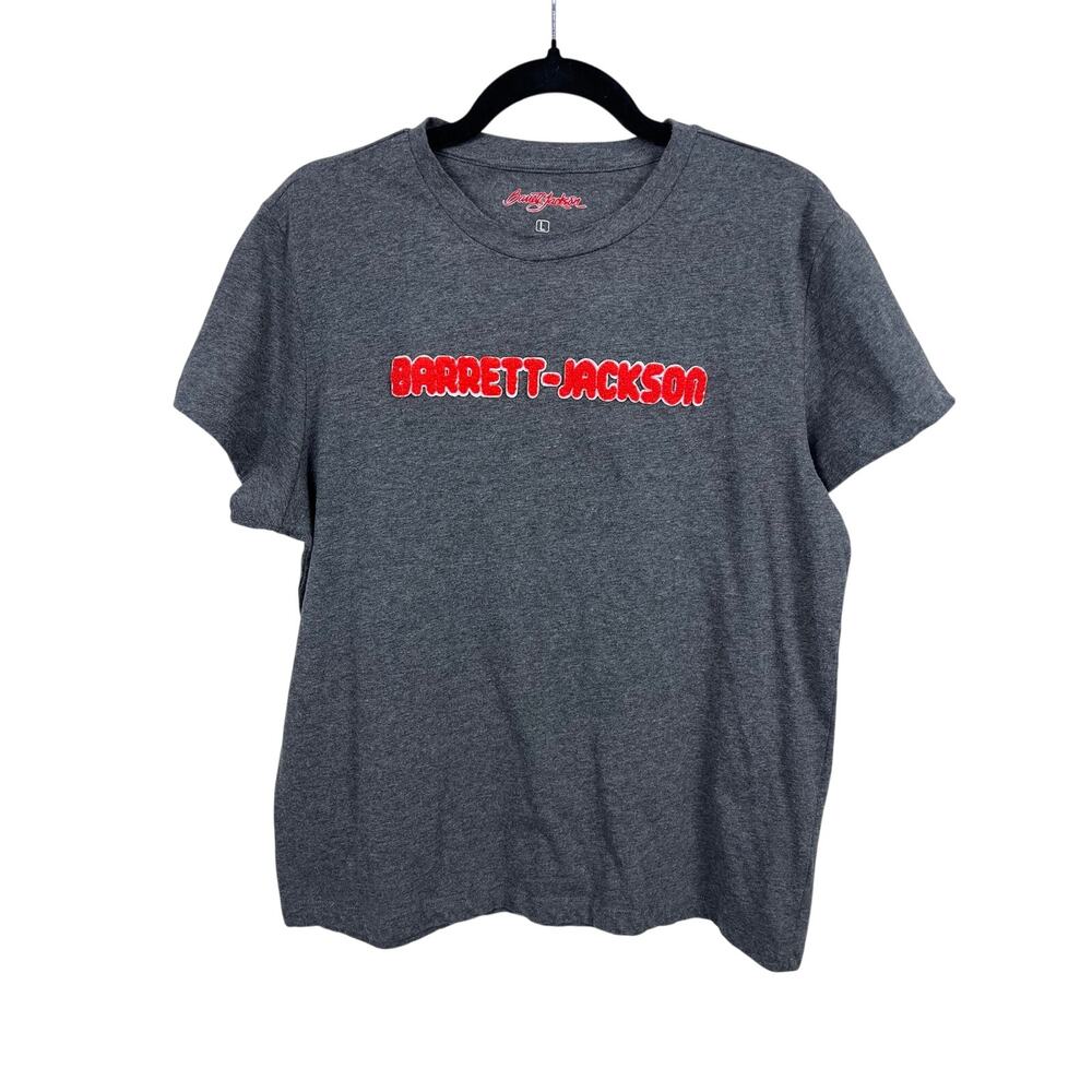Barrett-Jackson Gray Fuzzy Logo Graphic Tee — Women’s Large Car Auction